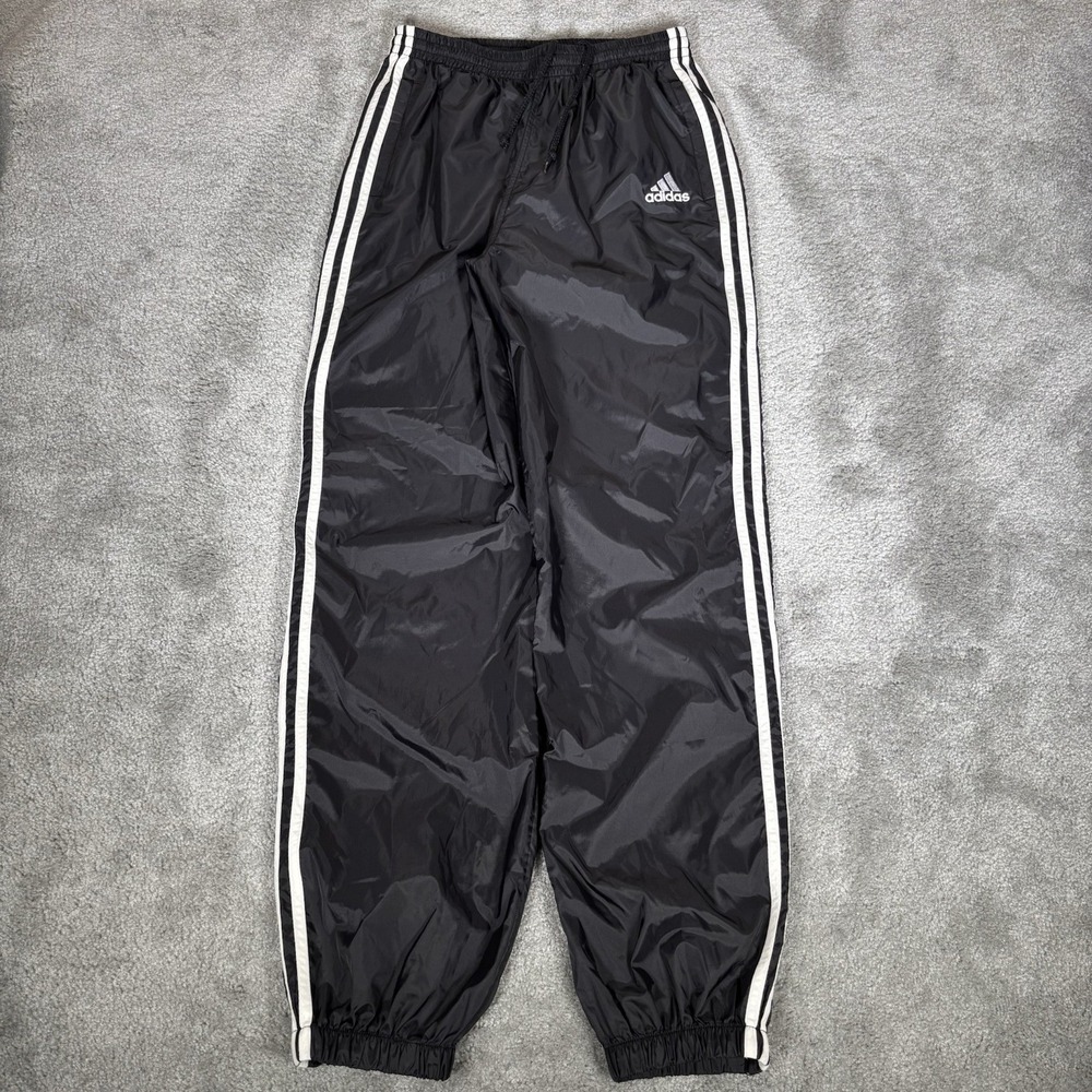 Vintage Adidas Track Pants Mens M Black Striped Windbreaker Nylon Unlined 90s